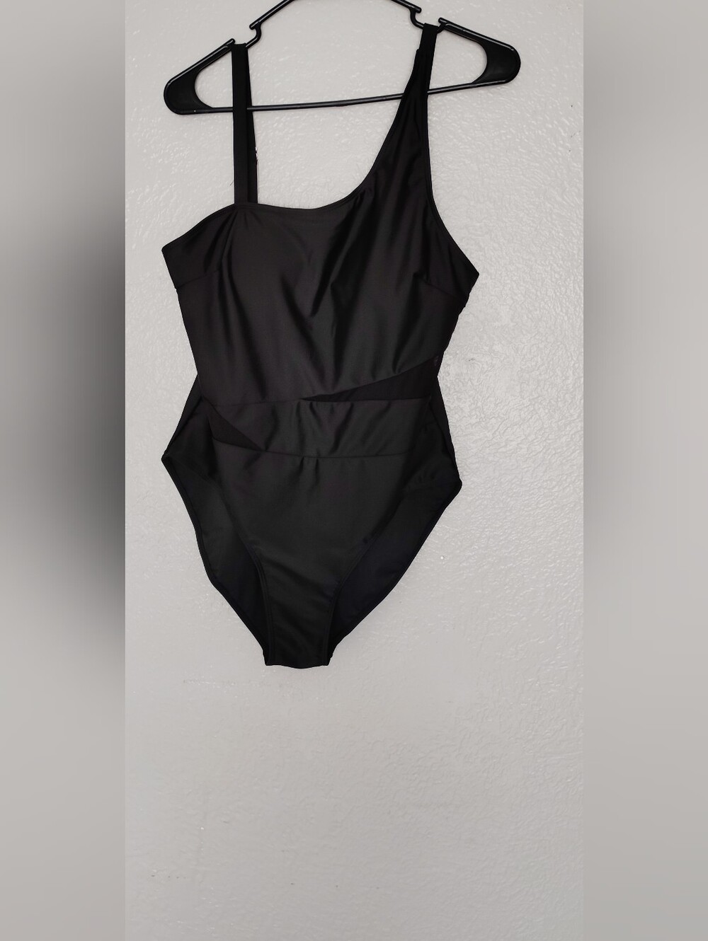 Black One Shoulder Mesh Cutout One Piece Swimsuit Size 1XL